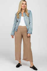 Taupe Linen Frayed Hem Crop Maternity Pants