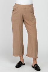 Taupe Linen Frayed Hem Crop Maternity Pants