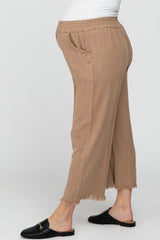 Taupe Linen Frayed Hem Crop Maternity Pants