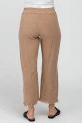 Taupe Linen Frayed Hem Crop Maternity Pants