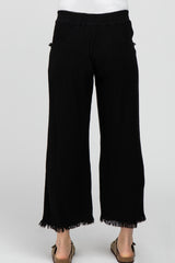 Black Linen Frayed Hem Crop Maternity Pants