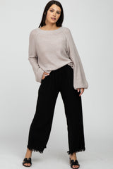 Black Linen Frayed Hem Crop Pants