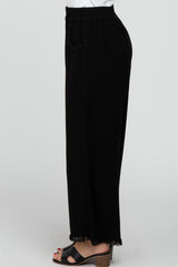 Black Linen Frayed Hem Crop Pants