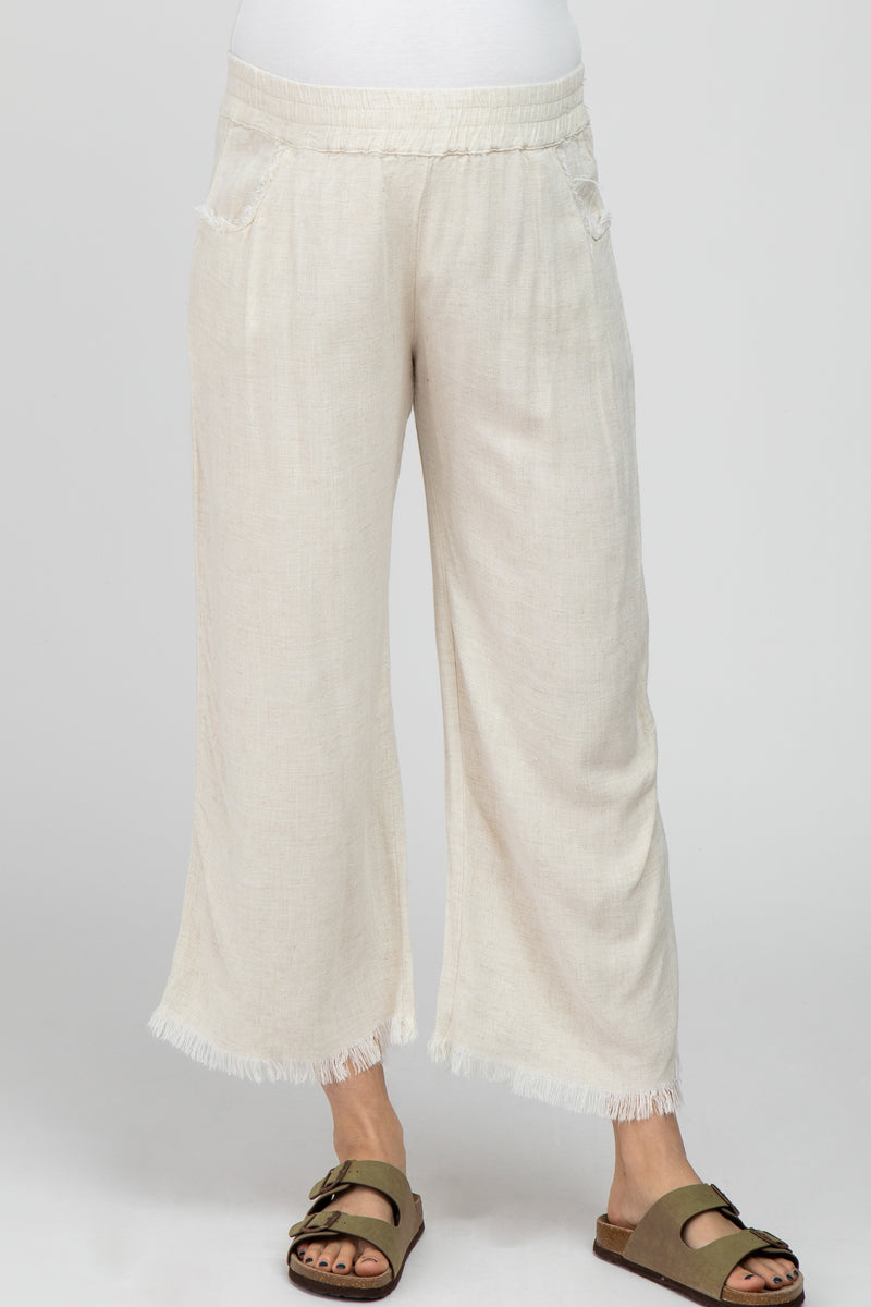 Cream Linen Frayed Hem Crop Maternity Pants – PinkBlush