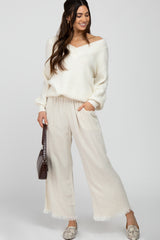 Cream Linen Frayed Hem Crop Maternity Pants