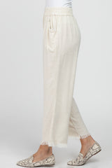 Cream Linen Frayed Hem Crop Pants