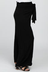 Black High Waist Tie Front Wide Maternity Pants