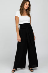 Black High Waist Tie Front Wide Maternity Pants