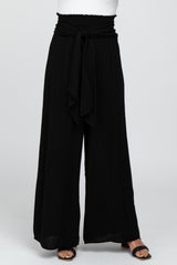 Black High Waist Tie Front Wide Pants