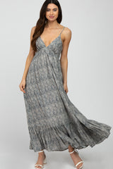 Navy Printed Tie Back Maxi Dress