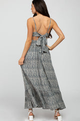 Navy Printed Tie Back Maxi Dress