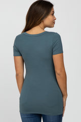 Teal V-Neck Ruched Side Maternity Top