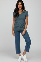 Teal V-Neck Ruched Side Top