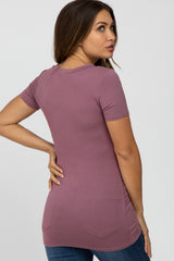 Mauve V-Neck Ruched Side Maternity Top