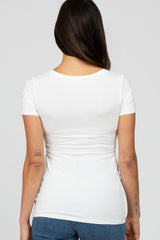 Ivory V-Neck Ruched Side Top