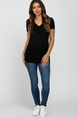 Black V-Neck Ruched Side Maternity Top