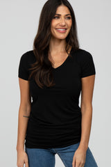 Black V-Neck Ruched Side Maternity Top