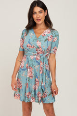 Mint Green Floral Waist Tie Maternity Dress