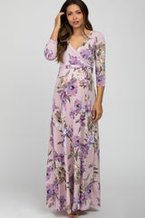 Lavender Floral Maternity Wrap Maxi Dress