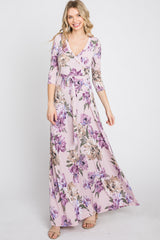 Lavender Floral Maternity Wrap Maxi Dress