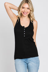 Black Ribbed Button Front Tank Top