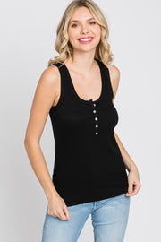 Black Ribbed Button Front Tank Top