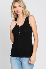 Black Ribbed Button Front Tank Top