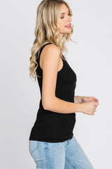 Black Ribbed Button Front Tank Top