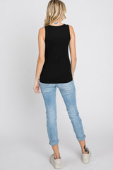 Black Ribbed Button Front Tank Top