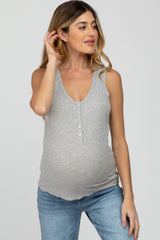 Heather Grey Ribbed Button Front Maternity Tank Top