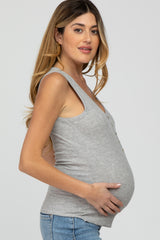 Heather Grey Ribbed Button Front Maternity Tank Top