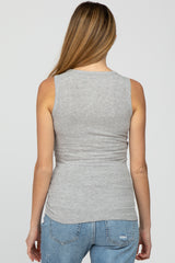 Heather Grey Ribbed Button Front Maternity Tank Top