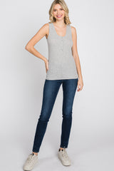 Heather Grey Ribbed Button Front Tank Top