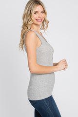 Heather Grey Ribbed Button Front Tank Top