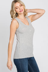 Heather Grey Ribbed Button Front Tank Top