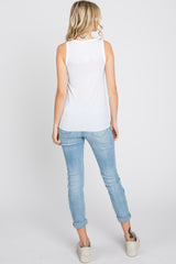 White Ribbed Button Front Tank Top