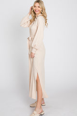 Beige Button Accent Collared Maxi Dress