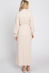 Beige Button Accent Collared Maxi Dress