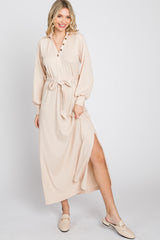 Beige Button Accent Collared Maxi Dress