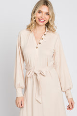 Beige Button Accent Collared Maxi Dress