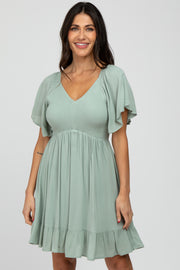 Mint Green Smocked Front Ruffle Hem Dress