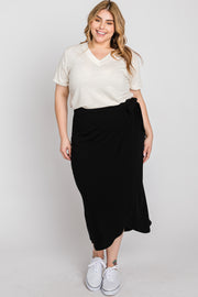 Black Wrap Plus Midi Skirt