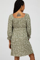 Olive Floral 3/4 Sleeve Dress