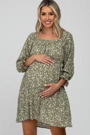 Olive Floral 3/4 Sleeve Maternity Dress