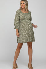 Olive Floral 3/4 Sleeve Maternity Dress