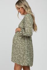 Olive Floral 3/4 Sleeve Maternity Dress