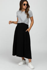 Black Ruffle Waist Maternity Midi Skirt