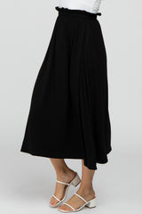 Black Ruffle Waist Midi Skirt