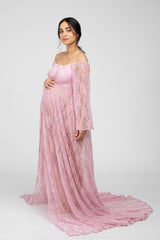 Pink Lace Off Shoulder Maternity Photoshoot Gown/Dress