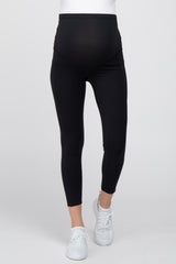 Black Side Pocket Maternity Active Cropped Legging